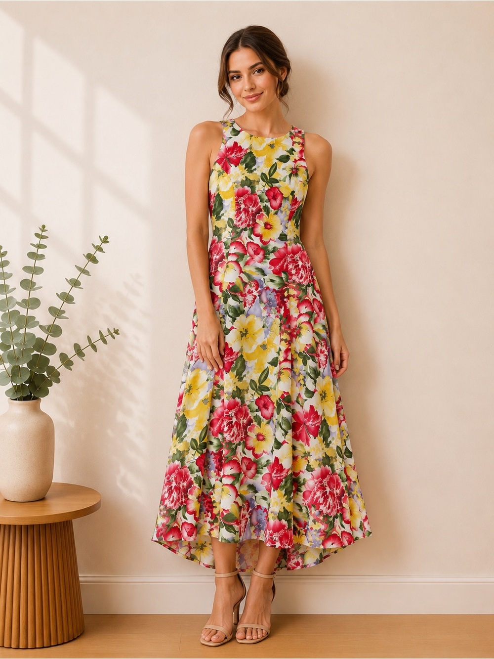 Petite Sophisticate Floral Midi Dress Petite Size 2 Sleeveless A-Line